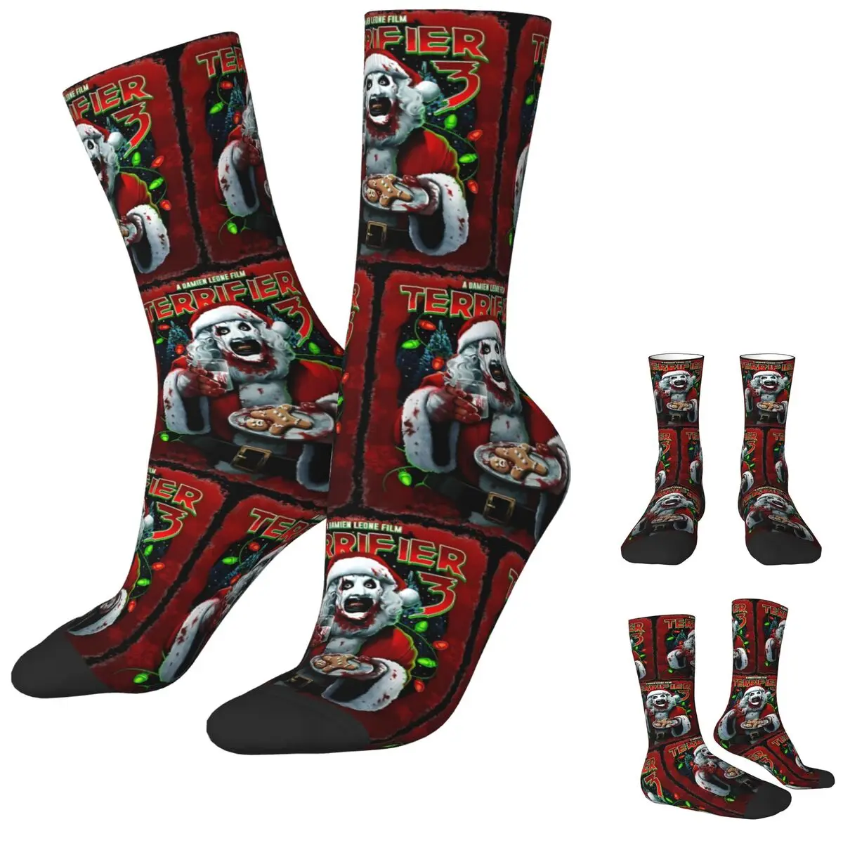 Zimowe ciepłe Retro męskie damskie skarpetki świąteczne Terrifier 3, klaun Horror Halloween Film Oddychające skarpety sportowe