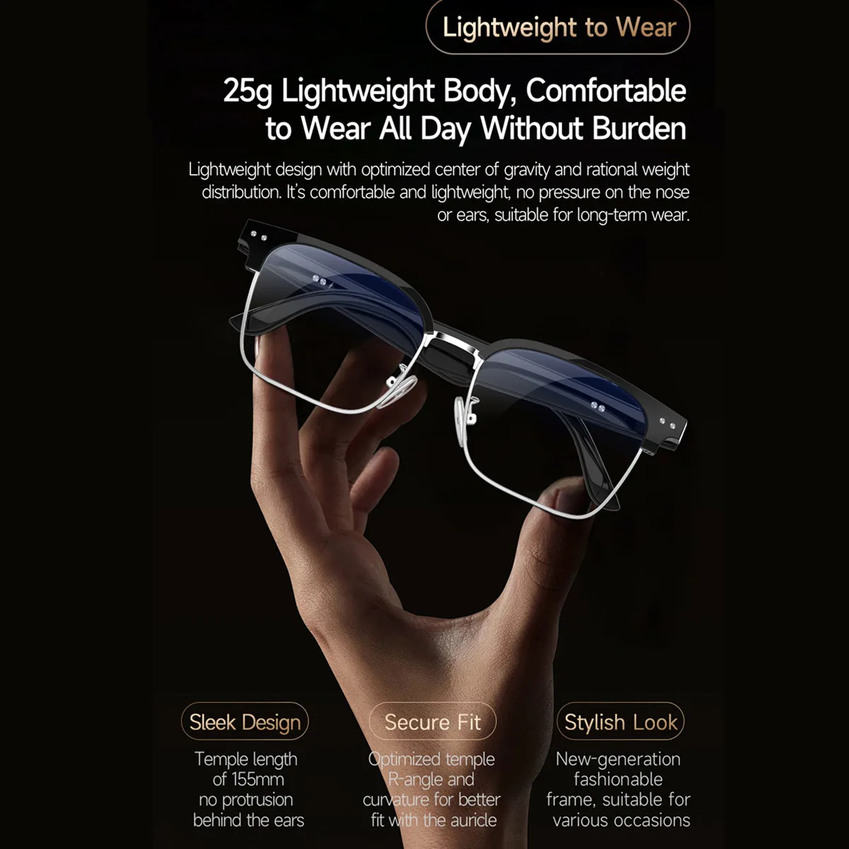 AI Smart Translate Glasses Bluetooth Call Voice Assistant Play Songs Blue -Light Blocking Noise Canceling Eyeglasses Sunglasses