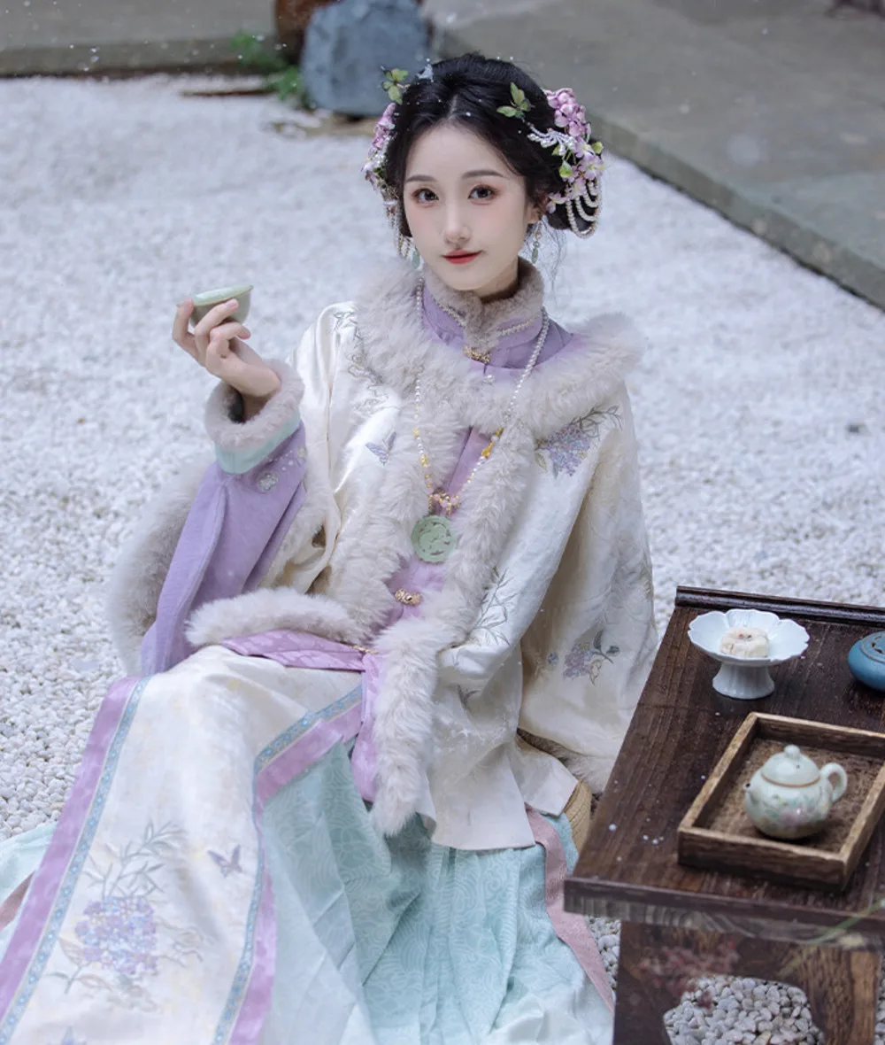 

New Hanfu Women Round Neck Short Sleeve Stand Collar Pipa Sleeves Innerwear Horse-face Skirt Winter Carnival Halloween Cosplay