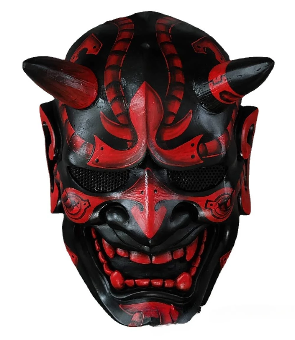 Devil Warrior Mask Red Prajna Latex Mask Cosplay Japanese Buddhist Ghosts Half Face Devil Warrior Masques Halloween Mask Props