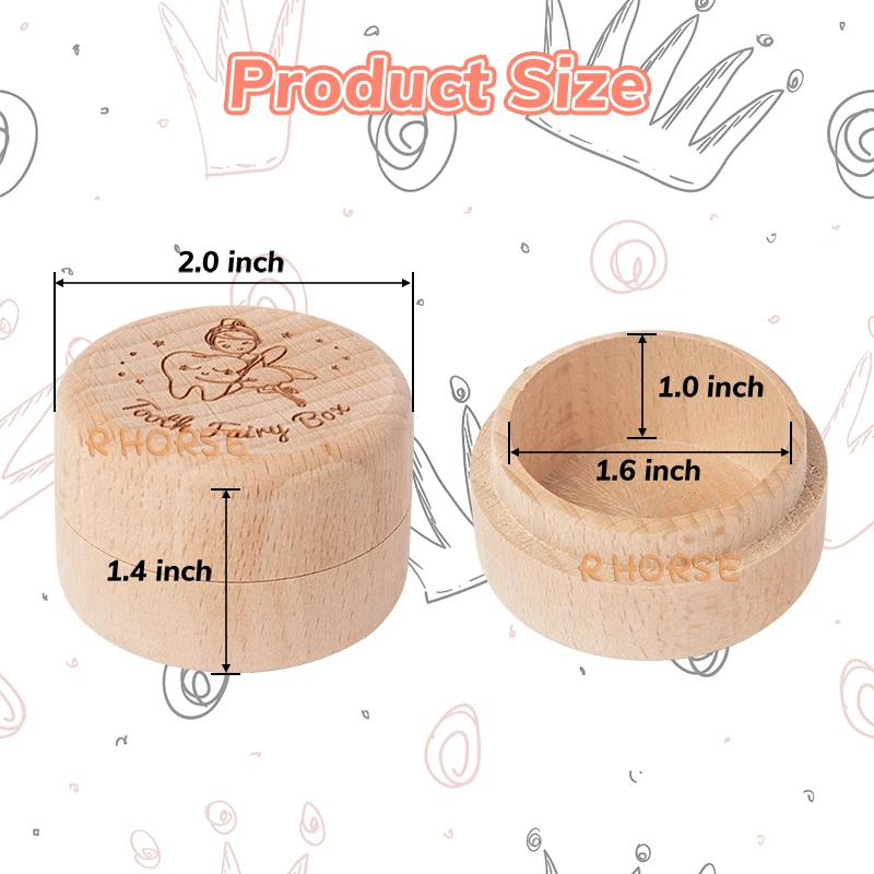 2Pcs Tooth Fairy Box for Boy Girl Wooden Tooth Keepsake Box Place Under Pillow Milk Teeth Container Box for Baby Shower Gift