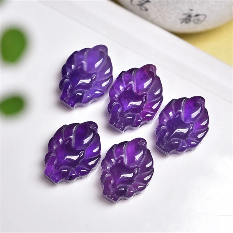 5PCS Natural Amethyst Nine-tailed Fox Fairy Pendant Reiki Jewelry Healing Stone For Men Women Decoration Jewelry 17X22MM