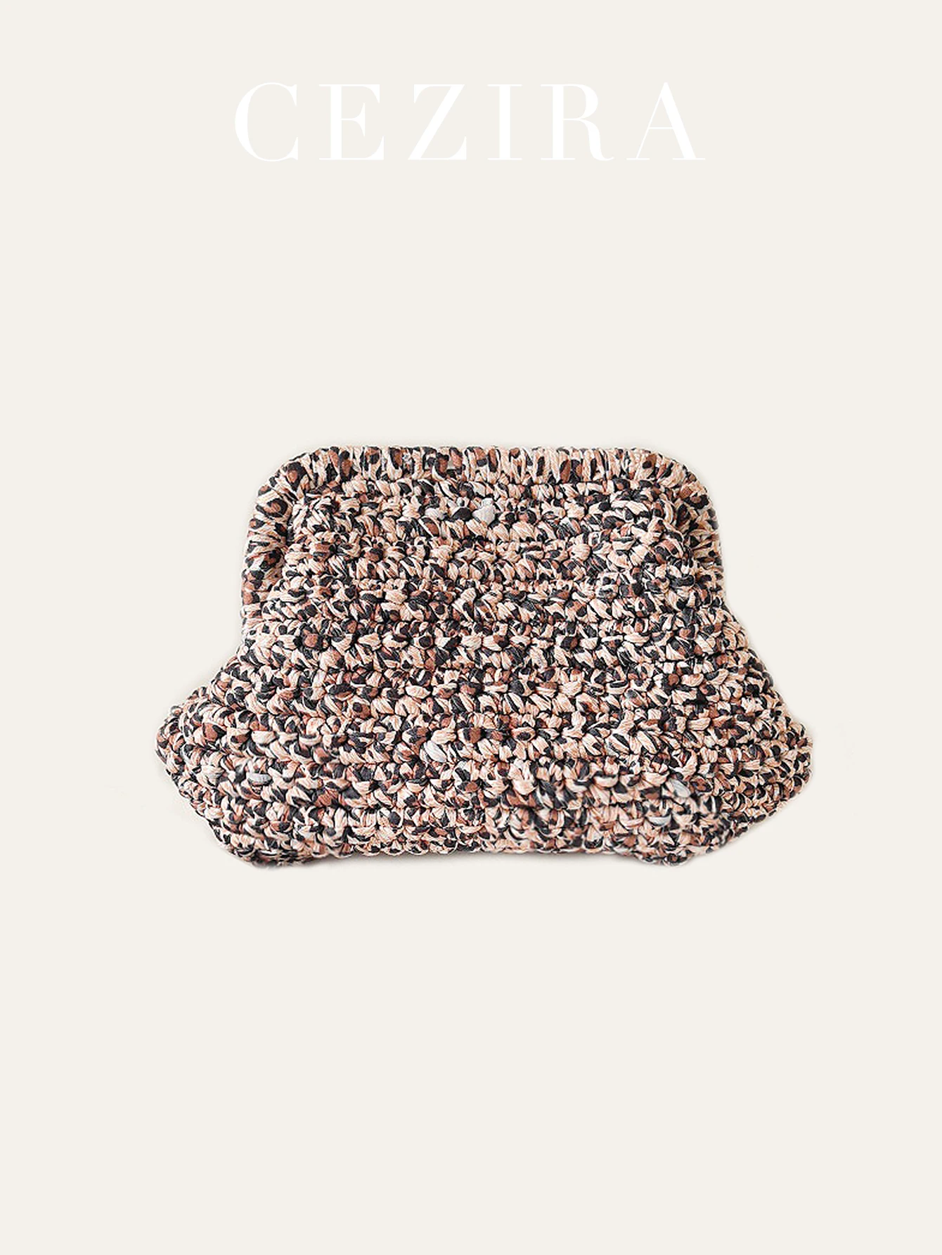 CR Colorful Handmade Woven Crochet Clutch For Women Clip Closure Leopard Print Handbag Makeup Hand Held Purse Holiday Daily Use