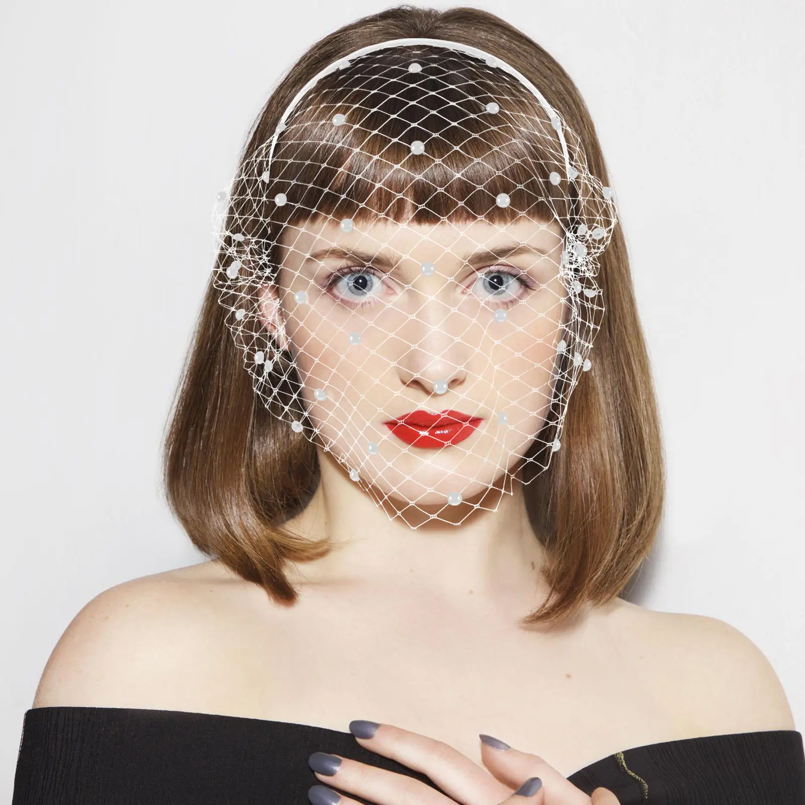 

Сетчатая фата-повязка на голову: Элегантное свадебное украшение для невесты, аксессуар для маскарада, фестивалей и вечеринок, фата для лица