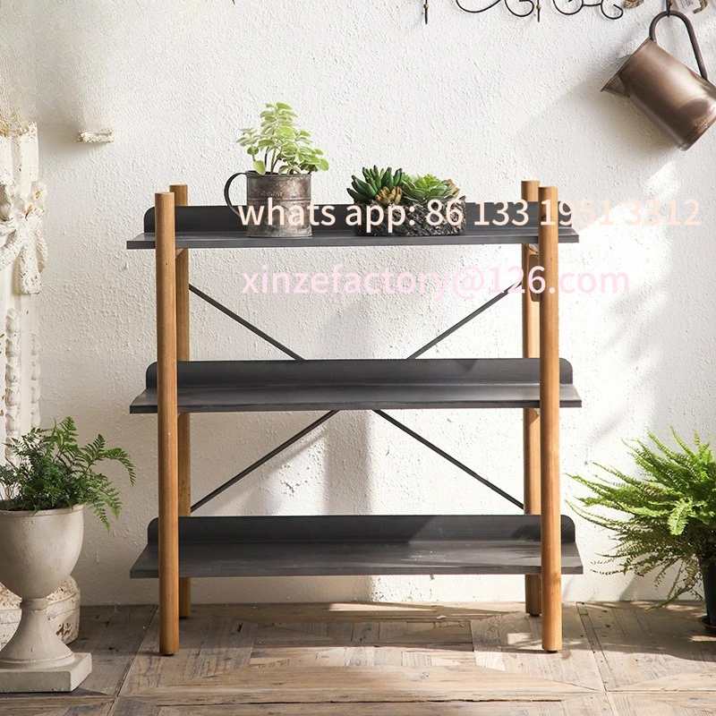 Customizable Modern Simple Retro Balcony Flower Rack Living Room Sofa Side Snack Rack