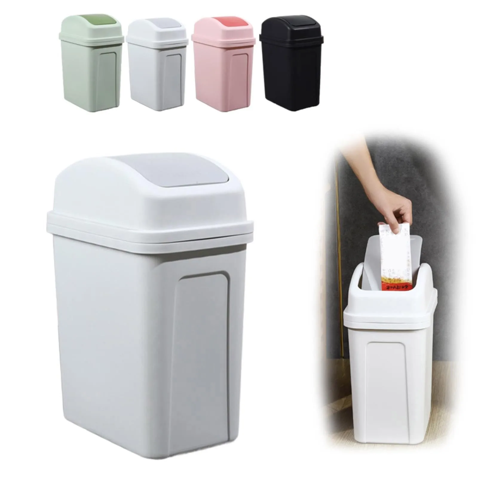 Garbage Can With Dual Swing Lid Trash Bin Large Capacity Kitchen Garbage Container Solid Home Office Bathroom Rubbish Holder