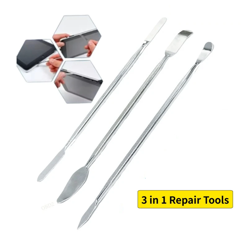Kit de 3 en 1 herramientas de reparación, apertura, palanca, cuchilla para iPhone, teléfonos inteligentes, tabletas, PC, metal, espátula, desmontaje