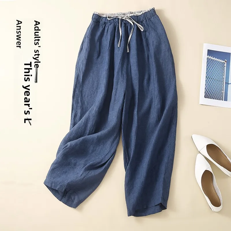 Cotton Linen Carrot Harlan Pants Women Summer Color Blo Belt Thin Casual Nine Points Pants High Waist ket Commute Sle