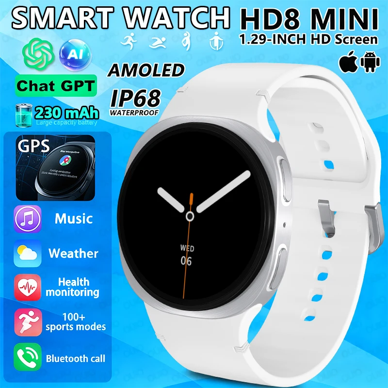 

New Watch 8 Mini Smart Watch 1.29" GPS Tracker Health Monitor Fitness Sport AMOLED Bluetooth Calls IP68 Waterproof Smart Watch