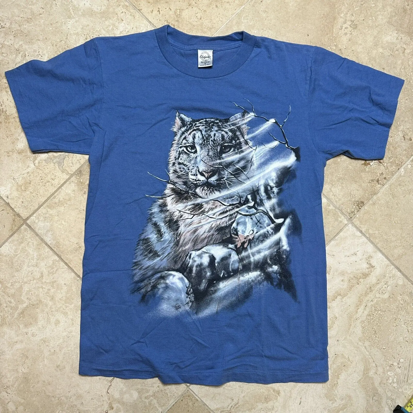 Vintage Turner Originals Graphic Shirt Medium White Wild Tiger Airbrush Blue