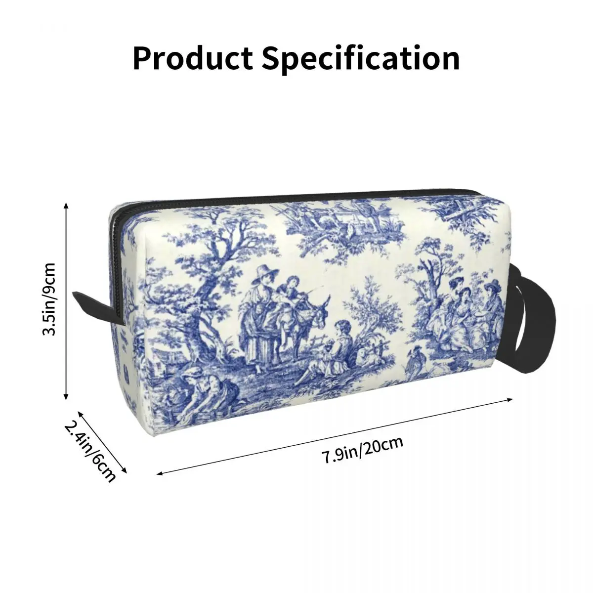 French Navy Blue Toile De Jouy Motif Pattern Travel Toiletry Bag Traditional France Art Cosmetic Makeup Beauty Storage Dopp Kit