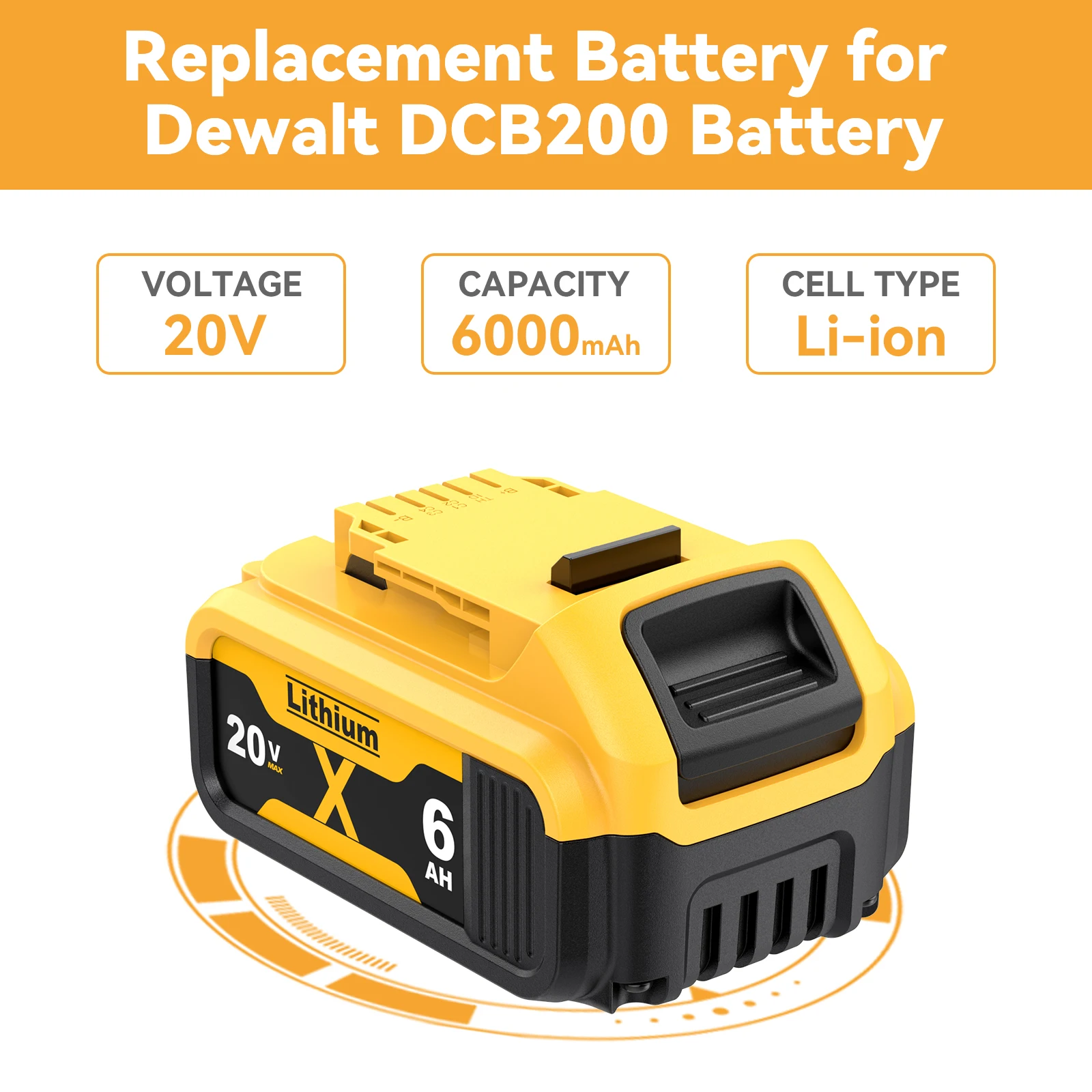 Batteria 20V 6000mAh per Dewalt DCB200 Batteria di ricambio agli ioni di litio per DCB205 DCB206 DCB209 DCB609 Batteria ricaricabile per utensili
