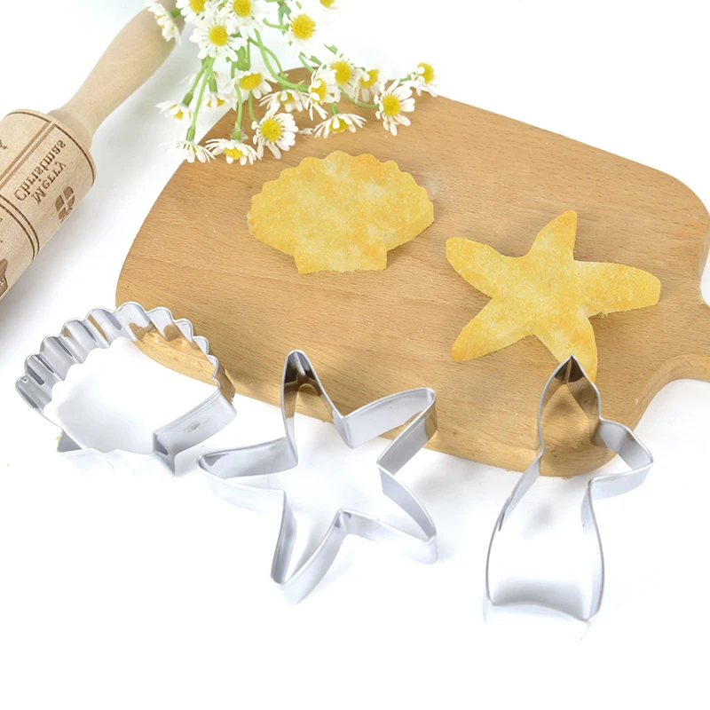 3pcs Mermaid Starfish Seashell Cookie Cutter Mold Mermaid Birthday Party Decor DIY Baking Tool Seahorse Cake Biscuit Baking Tool