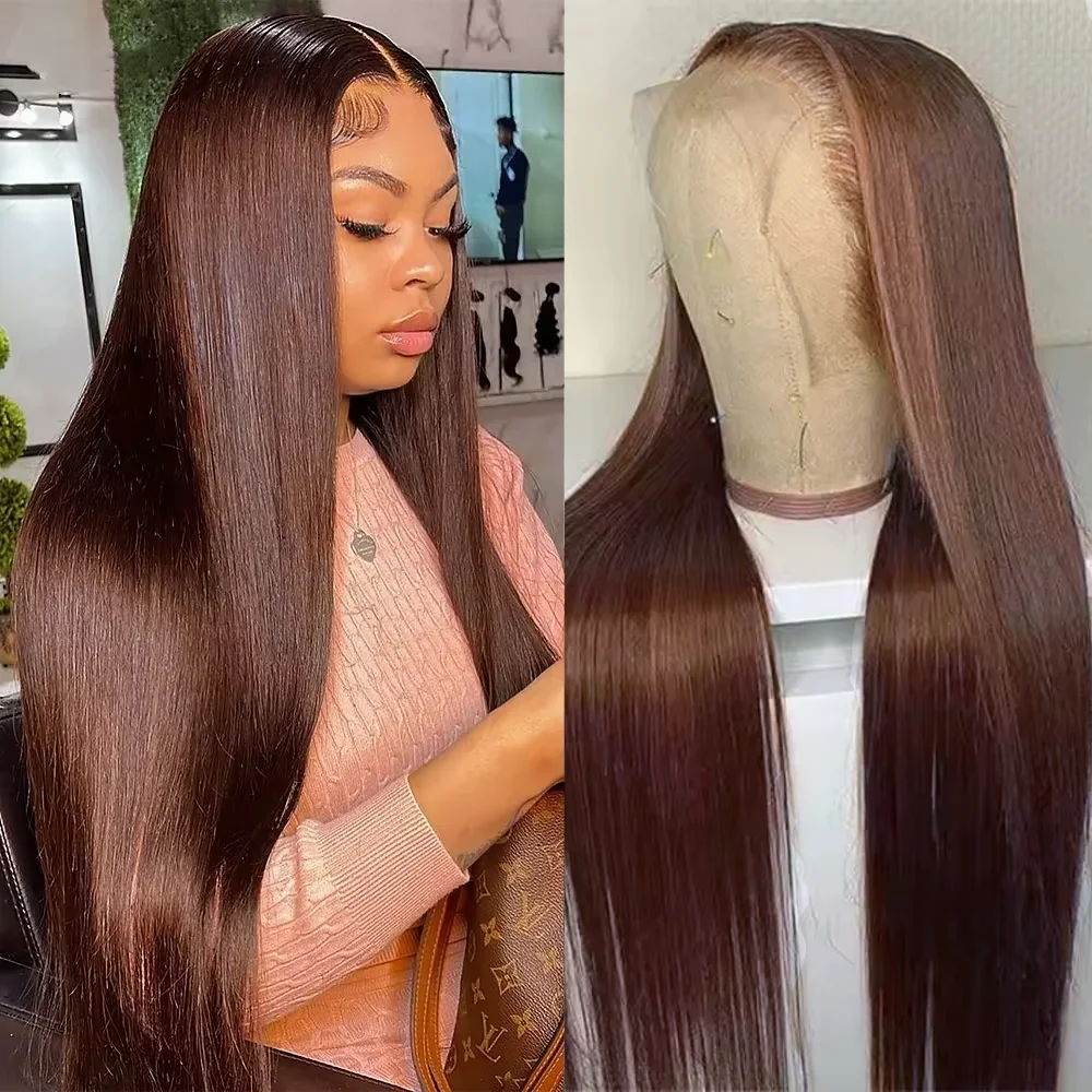 

Chocolate Brown 13x6 HD Lace Front Human Hair Wigs For Women Brazilian Body Wave Full Lace Frontal Wigs 100% Human Hair 46 Inch