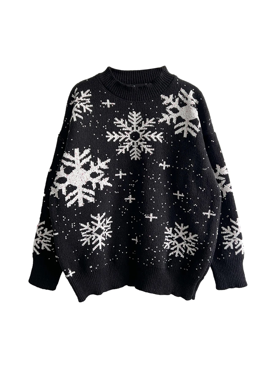 

Kimydreama Women Cute Christmas Sweaters Snowflake Print Warm Long Sleeve Basic Pullover Knitwear Streetwear