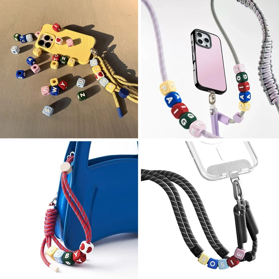 

Animals Flowers DIY Letters Beads Nylon Phone Strap Long Chain Mobile Phone Charm for IPhone Lanyard Bracelet