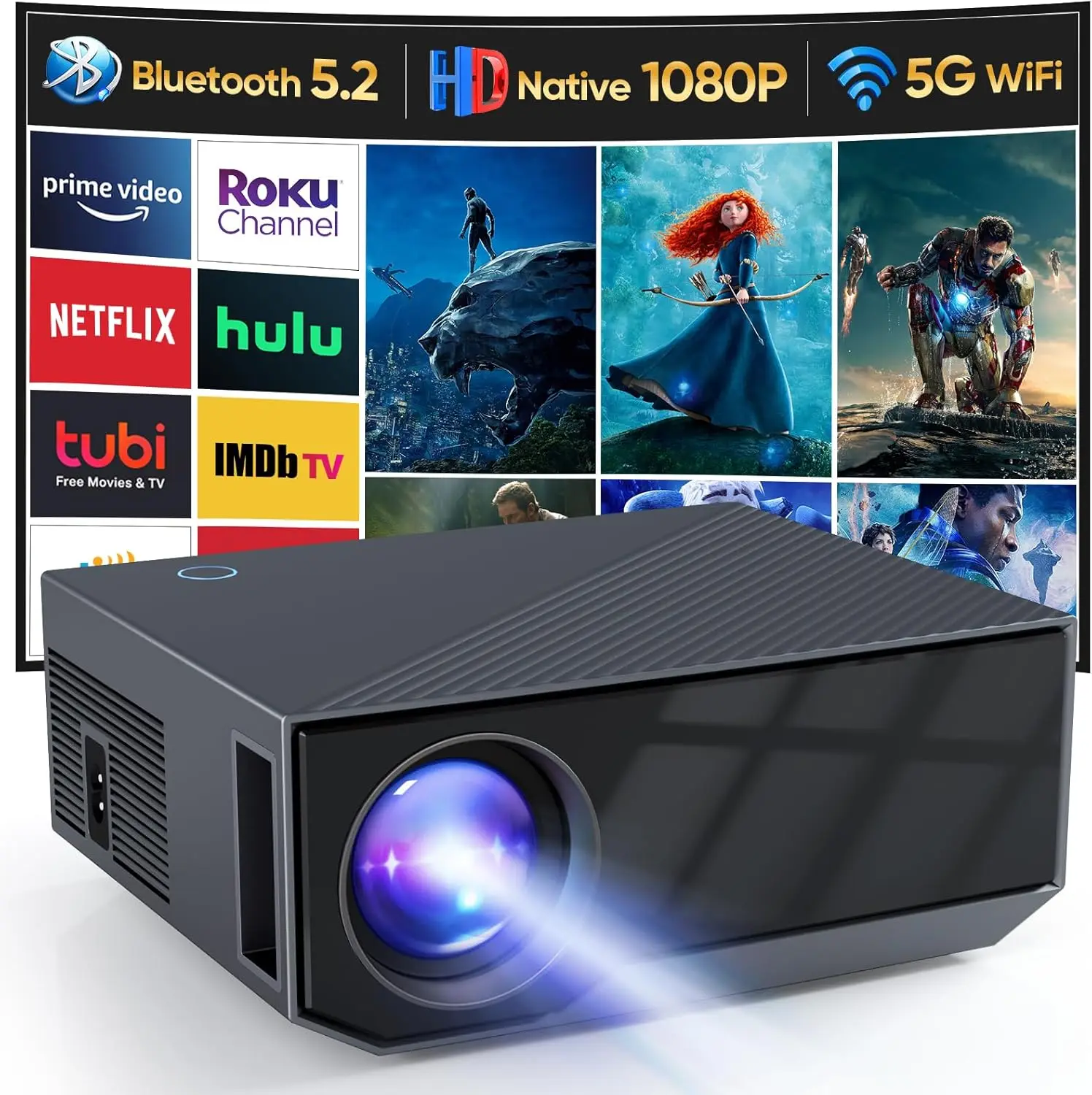 ZDK 4K & 1080P projector, equipped with Wifi and Bluetooth. 18000L high brightness enables a 300