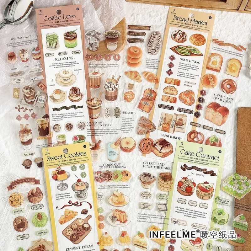 3pcs/pack Long - Strip Pastry Stickers, Adorable Bread - themed Designs for Hand - account & Gift Wrapping