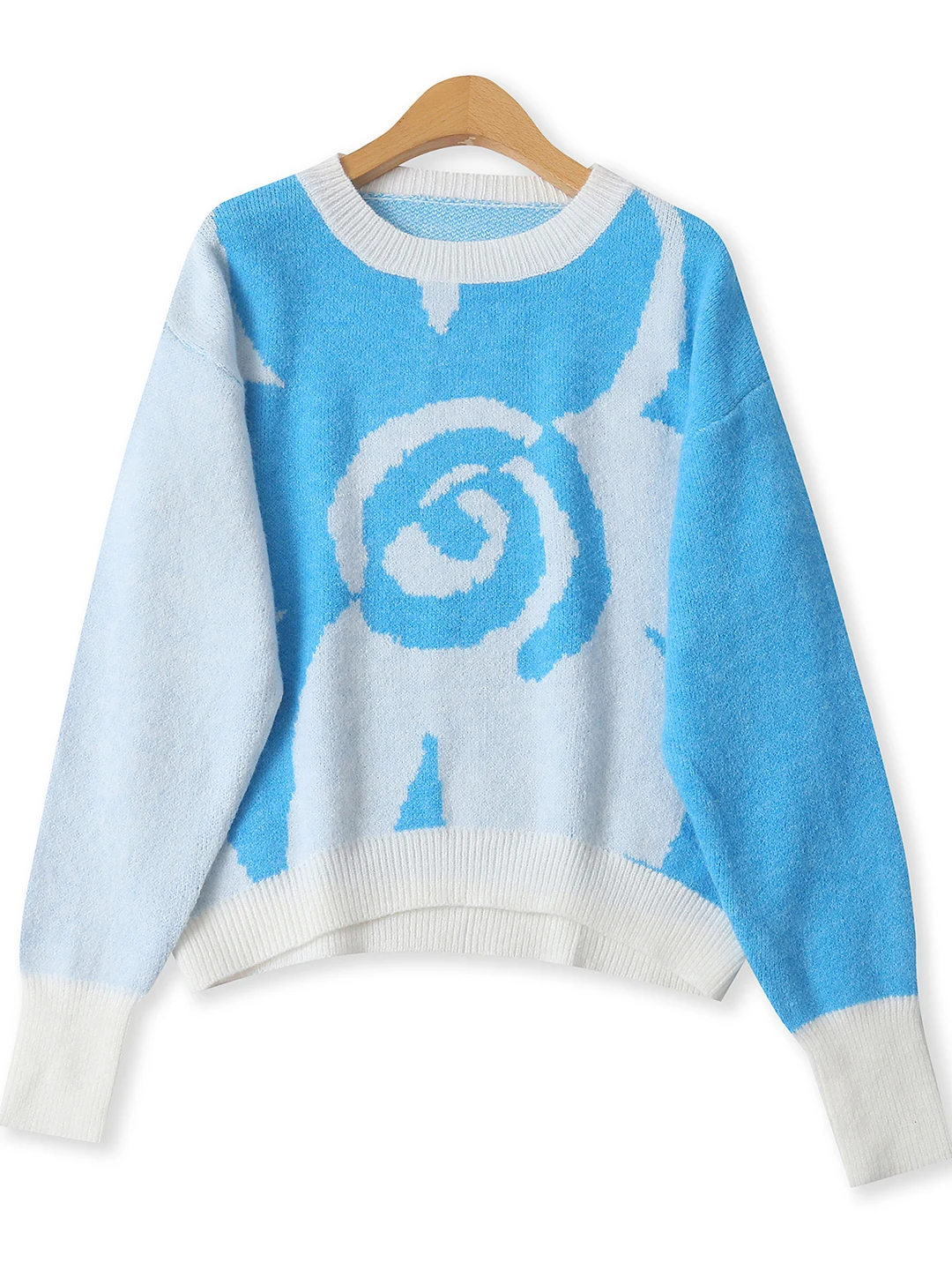 

Blue Knitted Sweater round Ne Long Sve Loose Fit Faionable Women's Autumn New Sle Versatile Commute Sle Knitwear