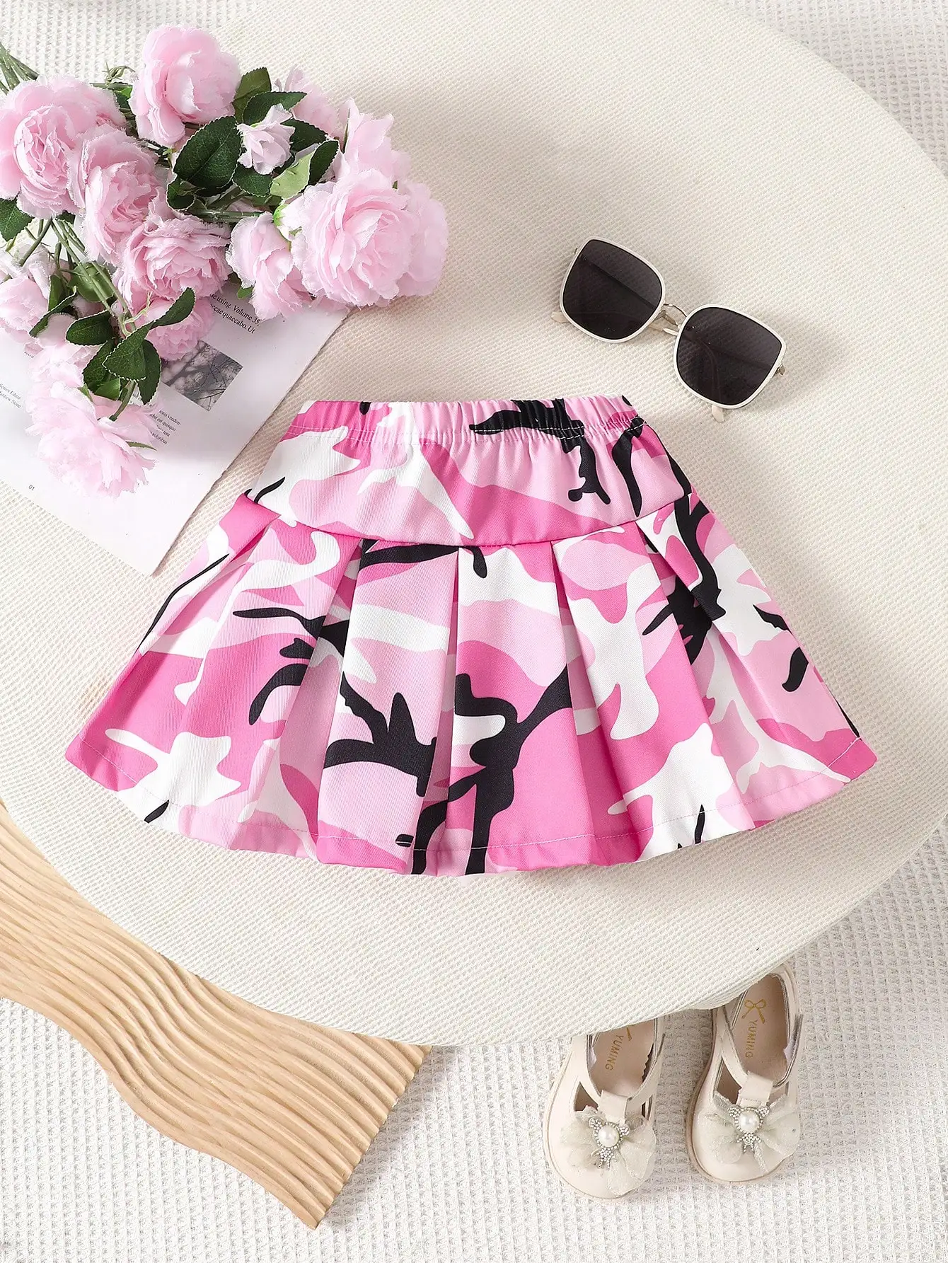 New Summer Children\'s Skirt Cute Girl Retro Camouflage Pleated Skirt Baby Girls Sweet Streetwear Fashionable Casual Clothes