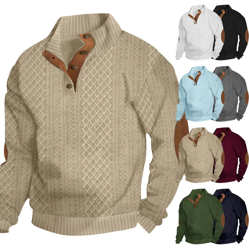 

men's casual standing collar long-sleeved Jacquard knitted button-down sweater