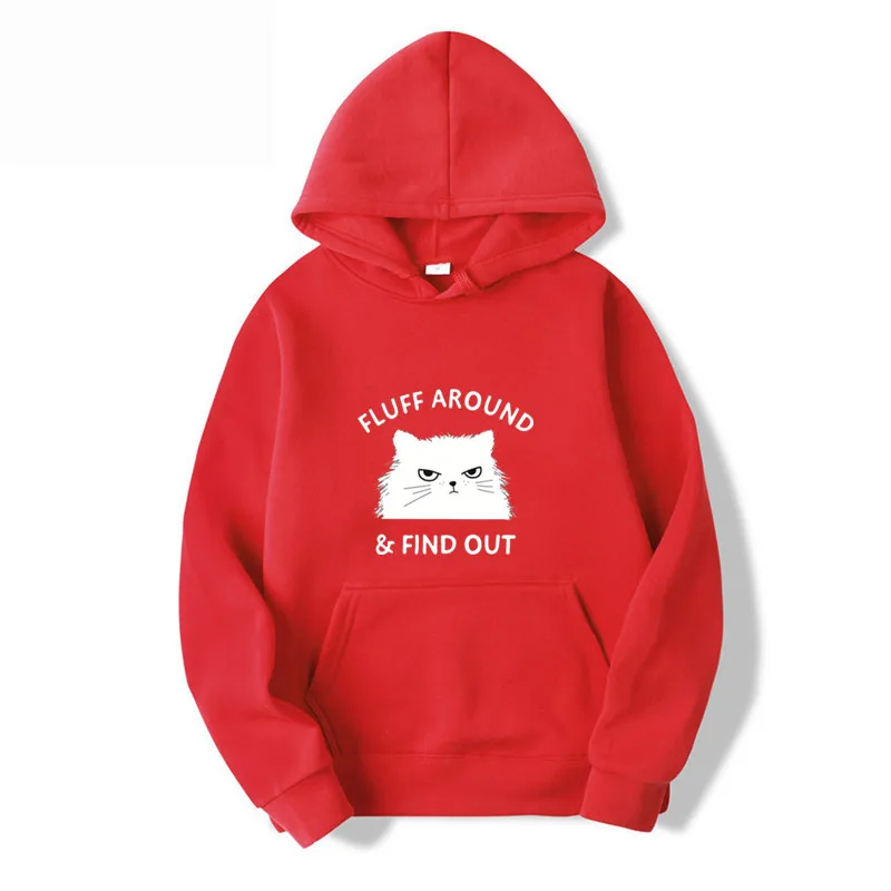 Men Women Hoodies Fashion White Cartoon Cat Printed Graphic Sweatshirts Loose Casual Harajuku Hooded Pullover Sportwear