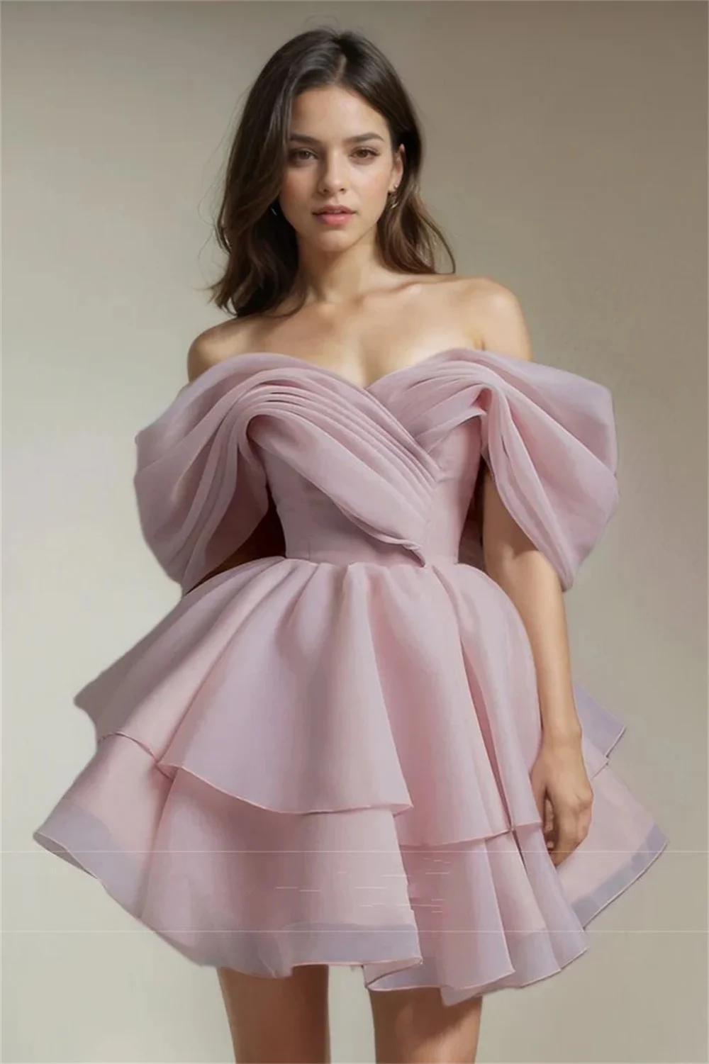 Kobe Pink Off the Shoulder Mini Party Dresses Cascading Ruffle Evening Dresses Tulle Homecoming Customized Prom Dresses 2025