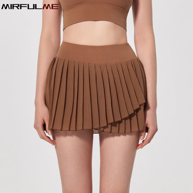 Women Tennis Skirts Fake Two-Piece Sport Pleated Skorts Breathable Badminton Shorts Girls Gym Fitness Running Skort With Pocket