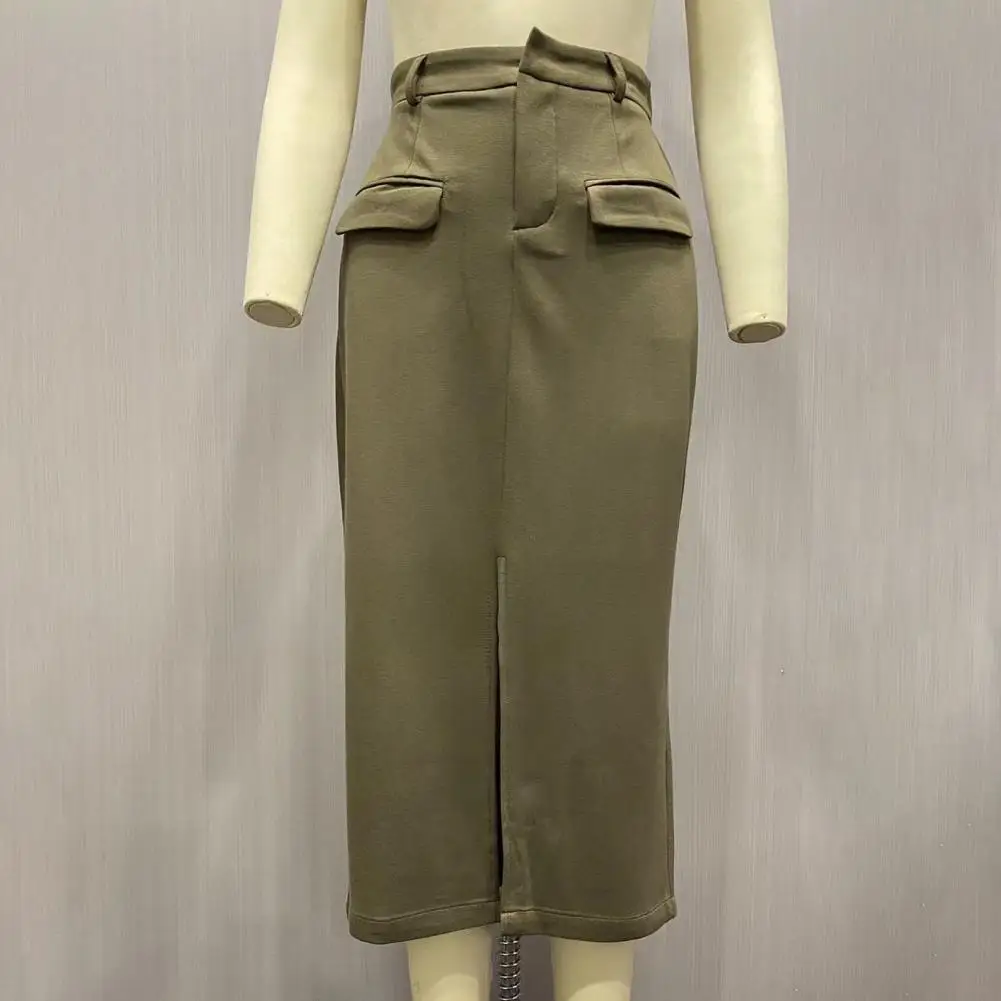 Elegant Khaki Women's Skirt Fashion High Waisted Ankle-Length Skirts Casual Straight Solid Skirt Female Clothing Casual Skirt