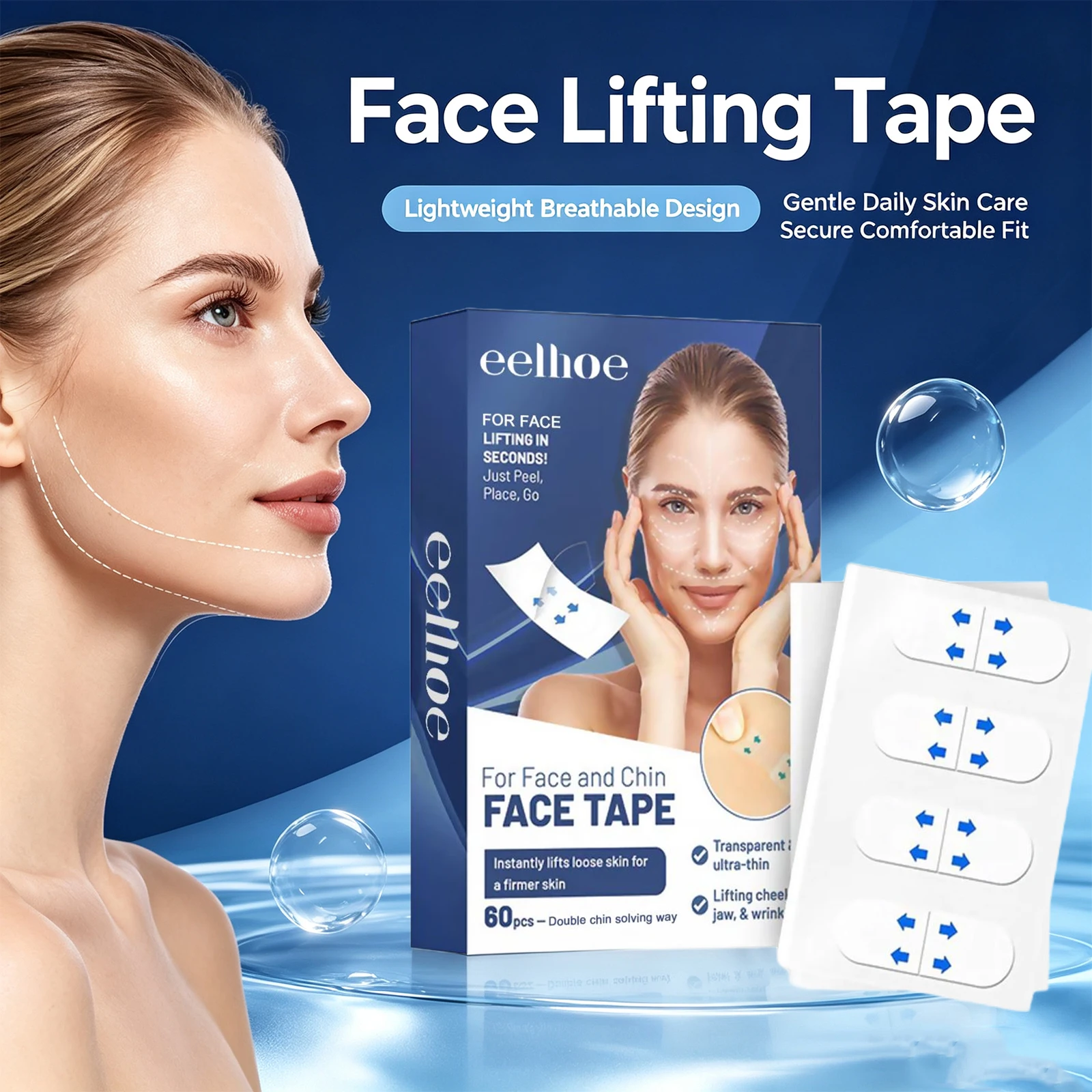 Face Lifting Tape V Line Face Firming Patches 60 PCS Increase Skin Elasticity Tighten Loose Skin for Makeup Selfie Facial Tool