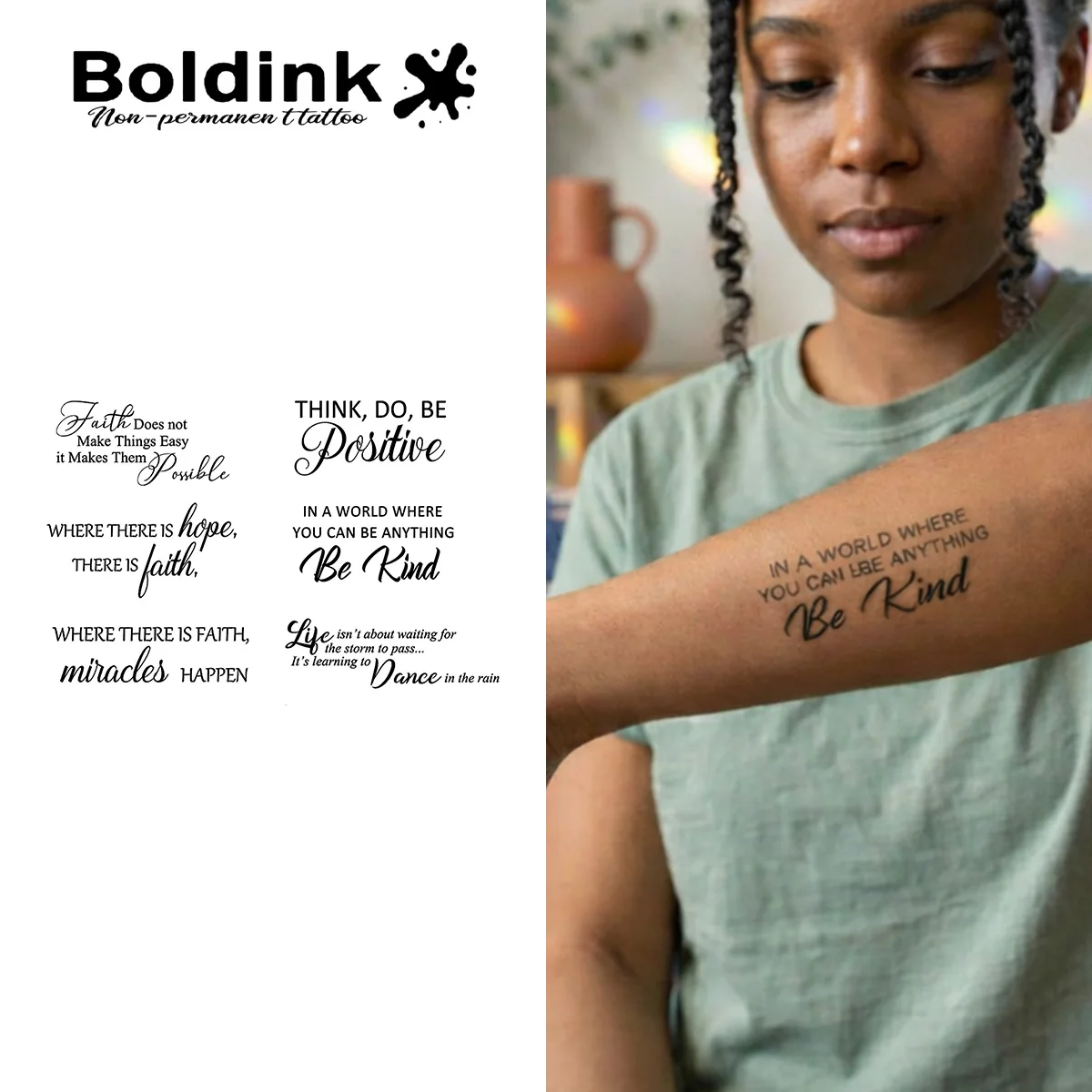 BOLDINK Inspirational English Quote Moisturizing Tattoo Sticker Unisex Fashion Design Easy Apply Waterproof Lasts 1-2 Week
