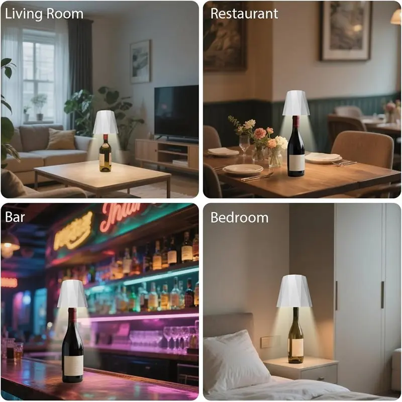 TFORU-Wireless Bottle Lamp 3-Color Touch Dimmable Rechargeable Bottle Lights For Bedroom Bars Restaurants White