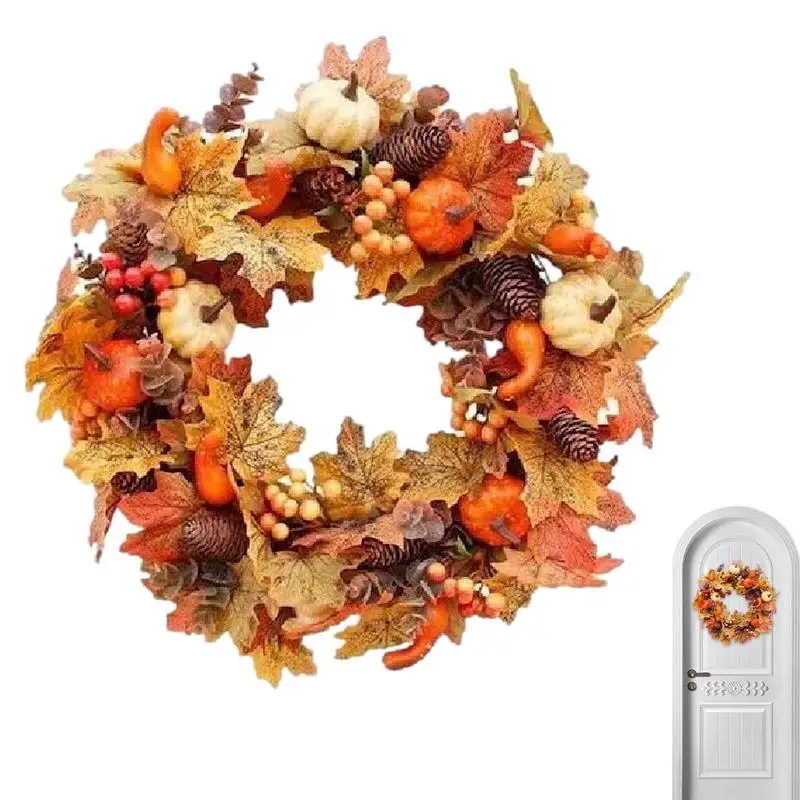 

Autumn Rattan Door Wreath Farmhouse Wreath Elegant Harvest Front Door Wall Artificial Colorful Lifelike Wreaths Festival Decor