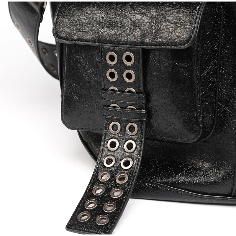 Vintage Distressed Tote Bag mit Kreuznieten, Große Unisex Umhängetasche, Reißverschluss-Handtasche aus Cracked PU für Damen – Detail 19