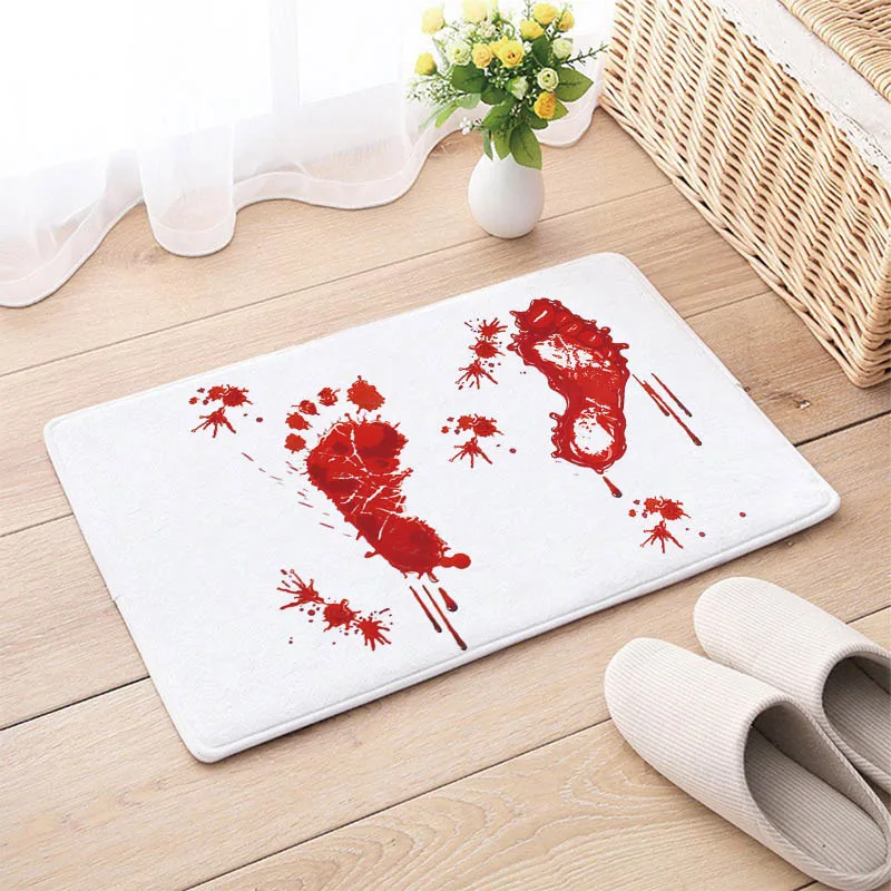 

Blood Footprint Pattern Bath Mat Horror Theme Decorative Floor Rug