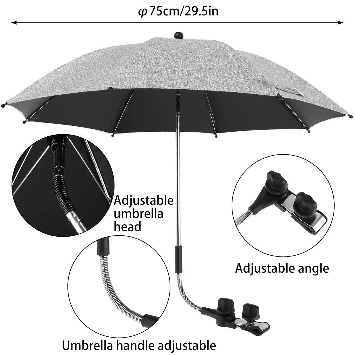 Universal Baby Car Pram Umbrella 360°UV Protection Pram Umbrella with Adjustable Clamp and Flexible Arm For Stroller Accessories