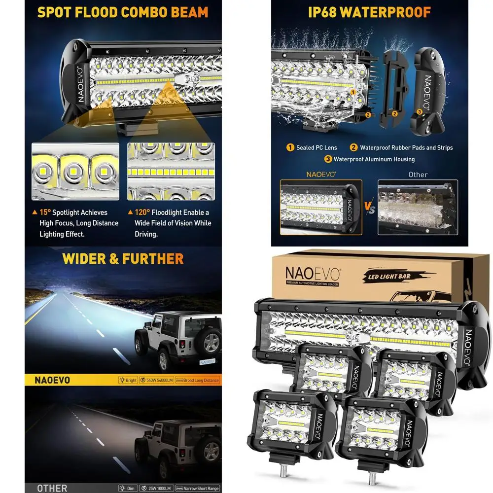 

12 трехрядных светодиодных фонарей с 4 4 струнами, 54000 лм, противотуманные/водорожные/внедорожные фонари, подходят для автомобилей, грузовиков, UTV, лодок, 1 год