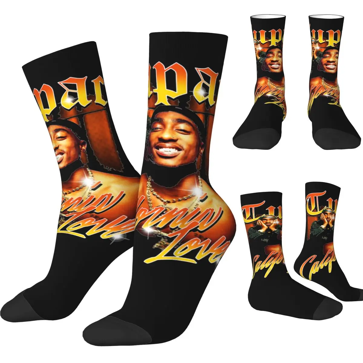 Winter Warm Hip-hop Women Men Love Vintage California Socks Tupac 2pac Breathable Football Socks