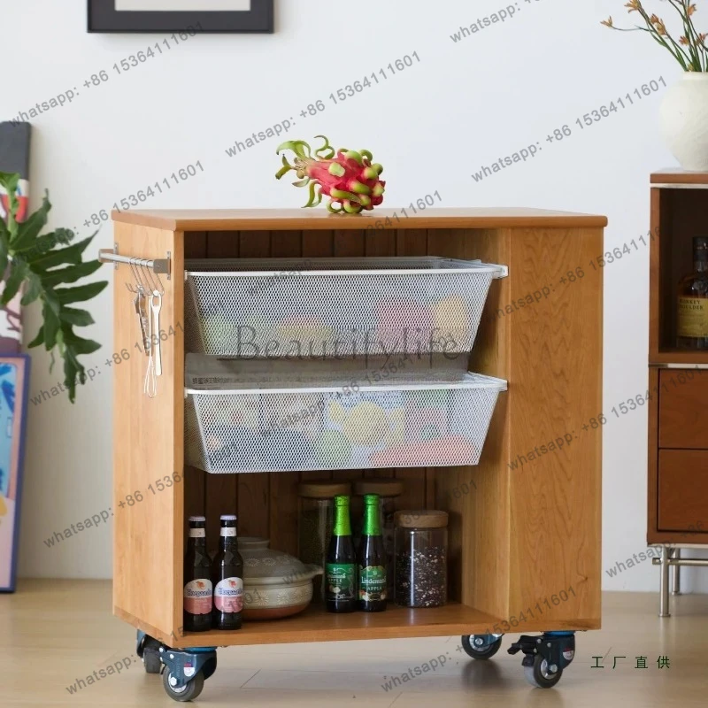 good-looking mobile island, solid wood kitchen, trolley,  tea cabinet, cherry wood, mid-island table, side cabinet
