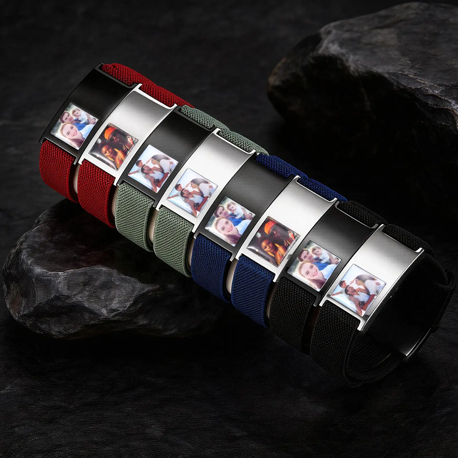 Vnox Personalized Photo Bracelet for Men, Custom Engraved Picture Text Custom Elastic Strap Stainless Steel ID Bracelets Gifts - view 4