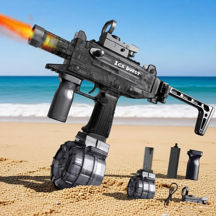 Foldable Electric Water Guns for Adults LED Powerful Shooting Game Automatic Water Blasters Summer Outdoor Beach Toys for Kids