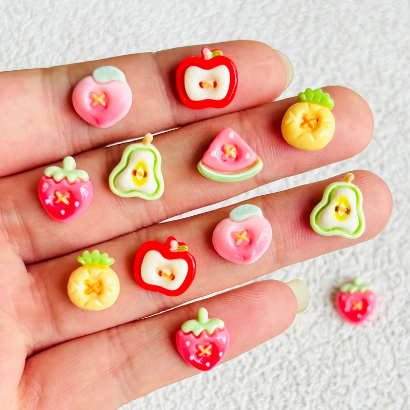 32 Pcs Cute Mini Fruits Strawberry Apple Pear Pineapple Resin Designer Charms DIY Craft For Nail 3D Decorations Jewelry A117
