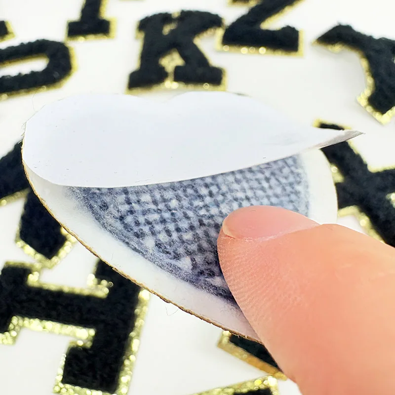 Black Letters Sticker Patch Alphabet Towel Embroidered Chenille Patches for Clothing Bags Jacket Stick on Accessories Applique
