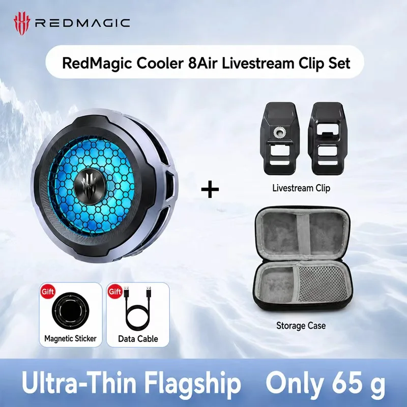 Nubia Red Magic 8Air Magnetic Phone Cooler 18W Semiconductor Cooling 65g Lightweight 21mm Ultra-Thin Silent Rgb Lighting Cooling Back Clip Game Cooler Reduces Latency, Suppresses Heat Suitable for Ios/Android Phones and Tablets