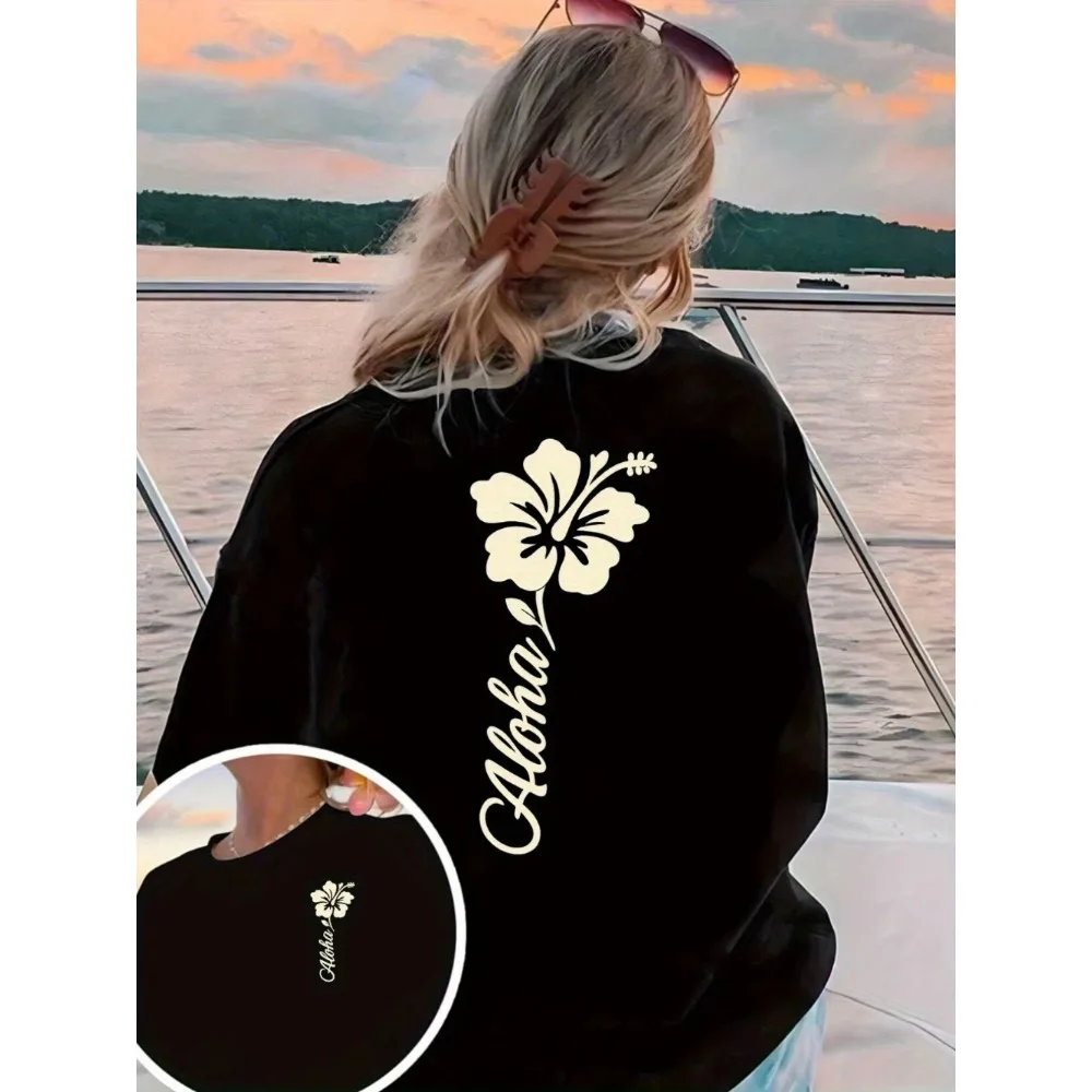 Hawaii Aloha Flower Graphic T-Shirt Women Summer Fashion Short Sleeve Tee Retro Streetwear Ladies Vacation Aesthetic Men Tops