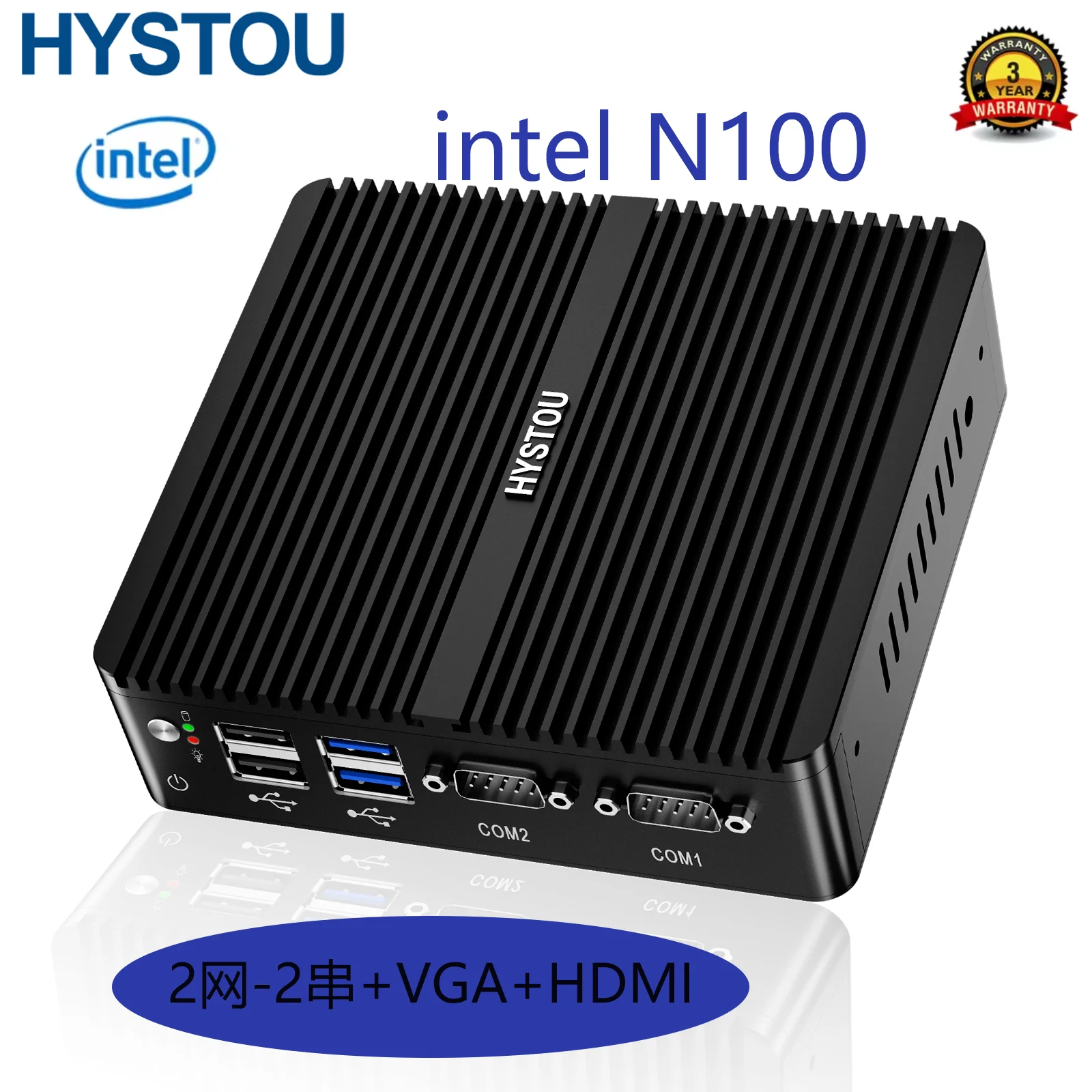 

HYSTOU Cheap Fanless PC Mini Industrial Computer H3 core N100