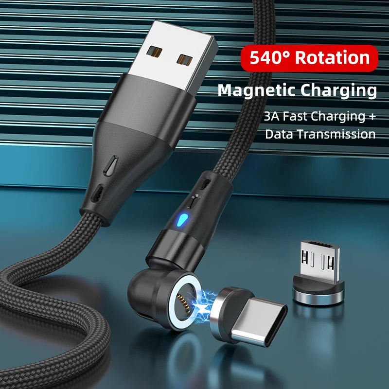 3A 540 ruota il cavo magnetico cavo USB di ricarica rapida cavo Micro QC3.0 per iPhone Samsung Huawei Xiaomi cavo dati di gioco Mobile