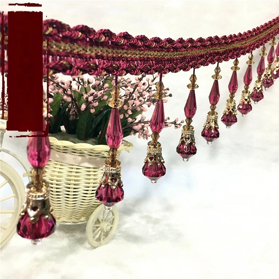 6Yards Crystal Beaded Curtain Lace Trim DIY Sewing Accessory Bead Fringe Decoration For Home Textile European Curtain Ornament