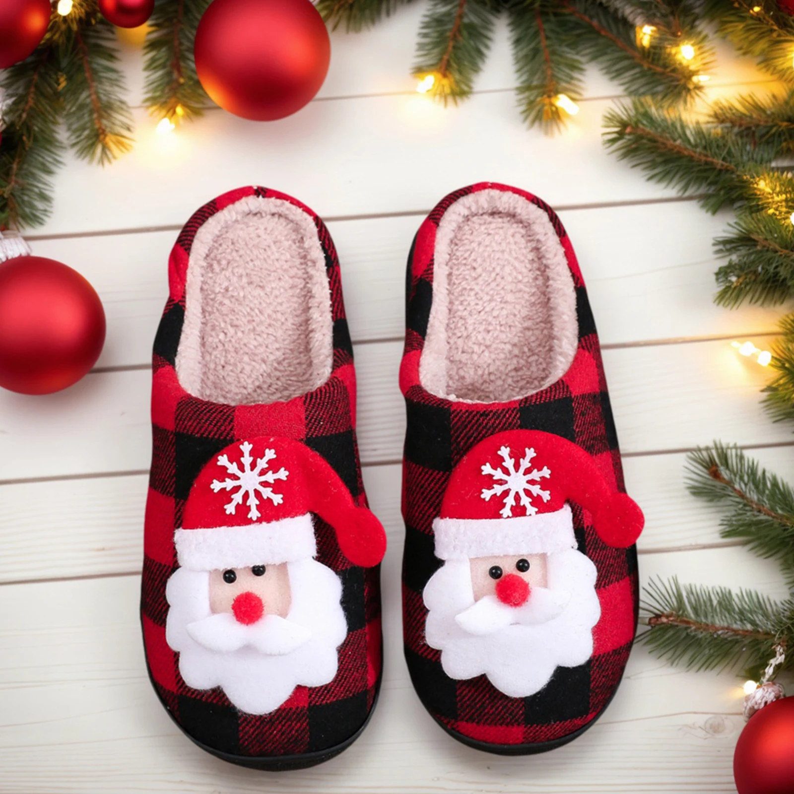 Christmas Plush Closed Toe Slippers Fuzzy Indoor Slippers Santa Claus Fluffy Slippers for Unisex Adult Holiday Christmas - Image 2