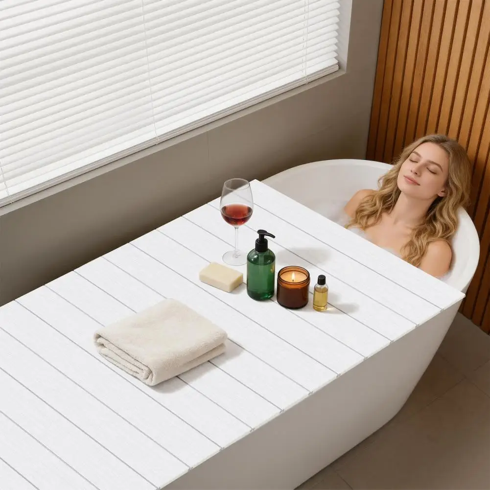 

Foldable Bathtub Cover, 63x31.5in Waterproof Bath Insulation Tray, PVC Shutter Bath Lid Dust Board Fit Tubs for Home Bathtubs